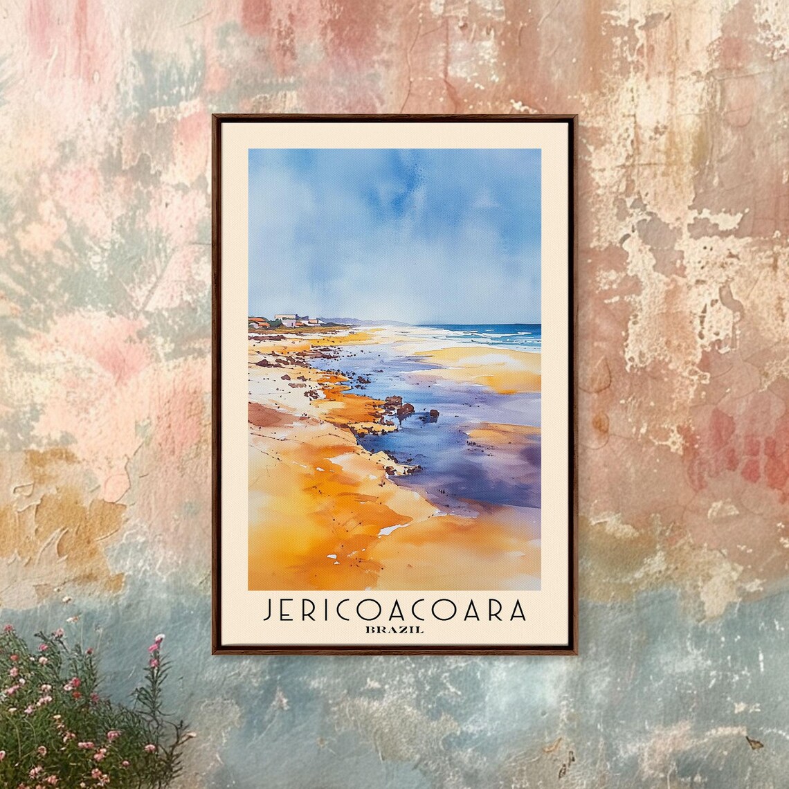 Jericoacoara Brazil Long Golden Beach Blue Surf Watercolor Wall Art Poster - Image 4