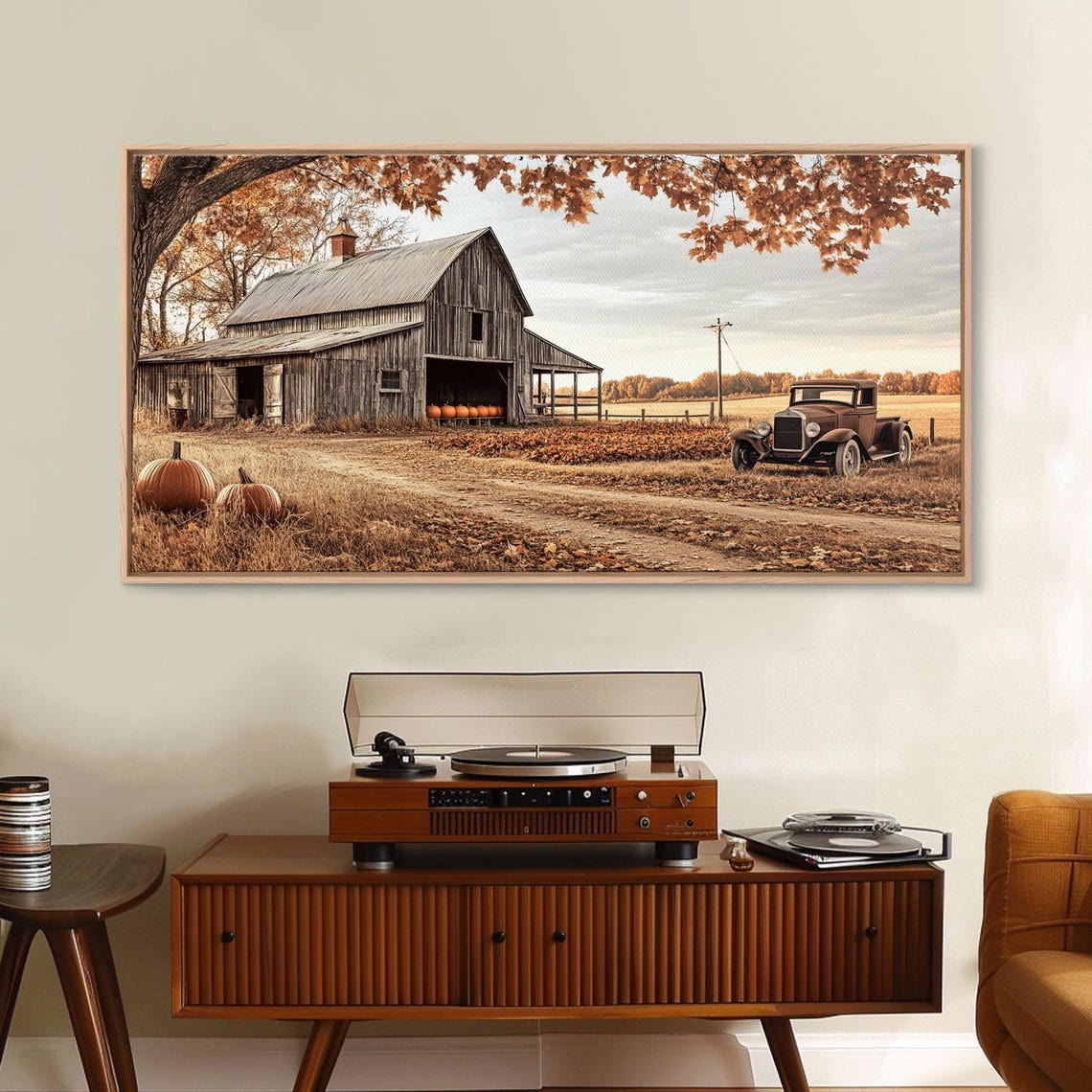 Weathered Barn Vintage Truck Pumpkins Rustic Autumn Farm Wall Art