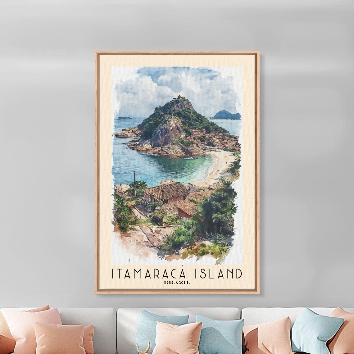 Itamaraca Island Brazil Hilltop Village Beach Cove Watercolor Poster - Image 3