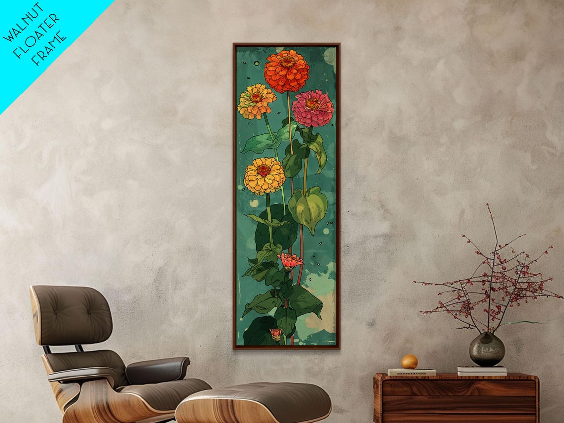 Vibrant Orange Pink Yellow Blossoms Green Japanese Art Poster - Image 3