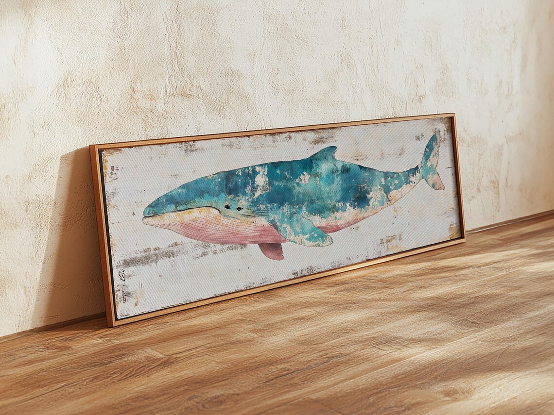 Humpback Whale Panoramic Wall Art Print Wood Framed Nautical Decor Ready To Hang Whale Art Whale Fine Art - Image 5