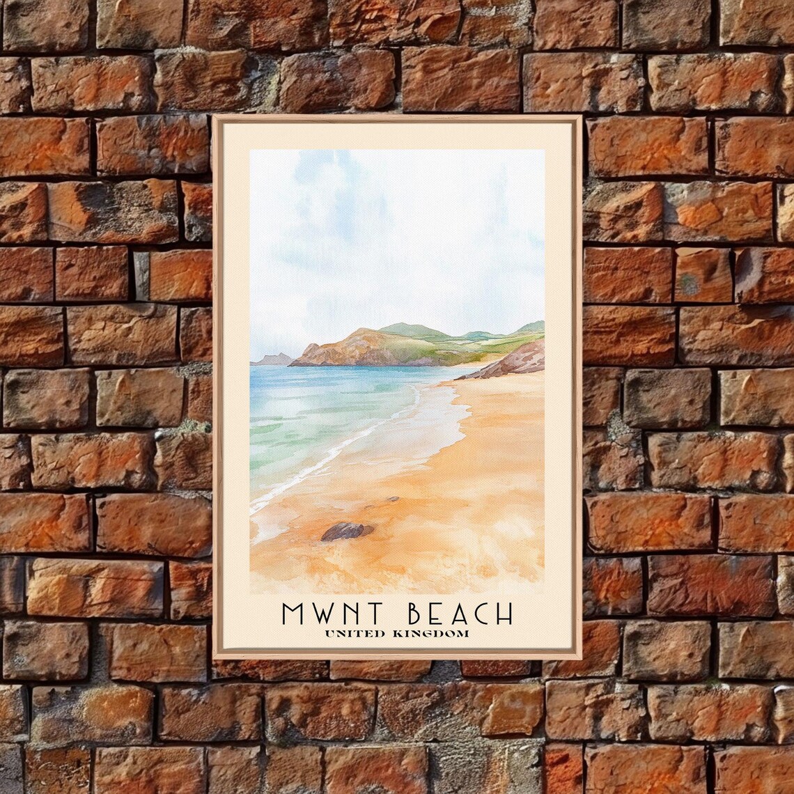Mwnt Beach United Kingdom Golden Sand Headland Watercolor Travel Poster - Image 4