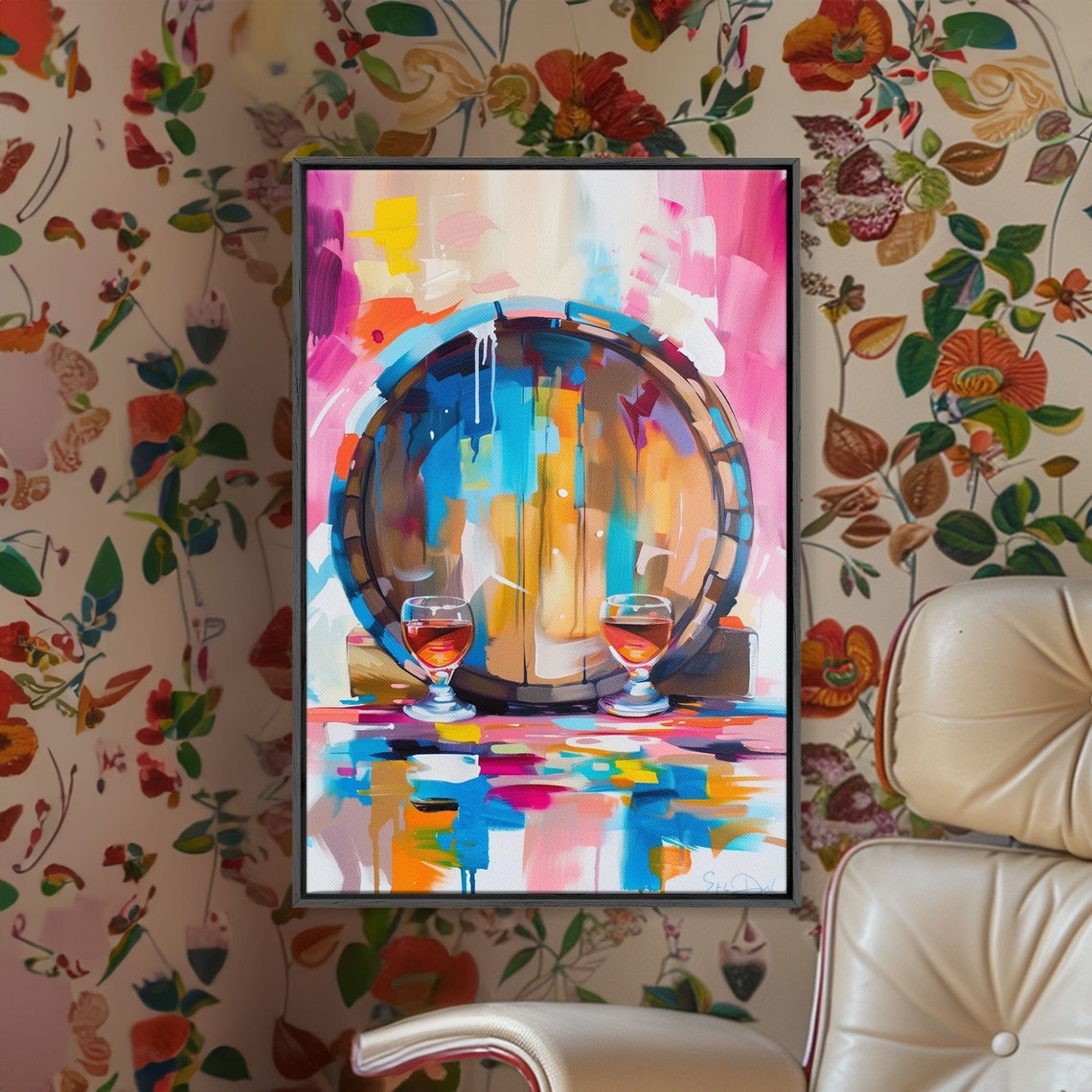 Abstract Wine Barrel With Two Glasses Modern Bar Decor Poster - Image 4