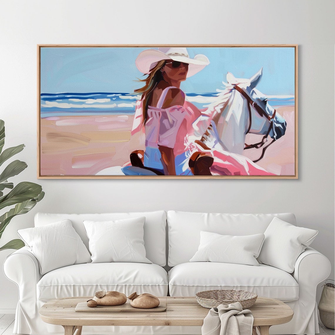 Elegant Cowgirl On Horse By The Shore Beautiful Framed Print Ideal For Coastal Living Room Art Beach Bedroom Decor Horse Wall Art - Image 3