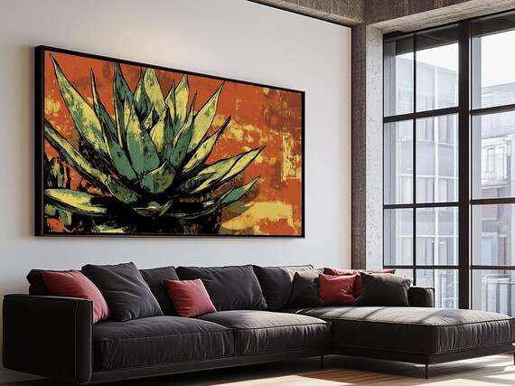 Blue Agave Pop Art Bold Orange Background Desert Plant Wall Art
