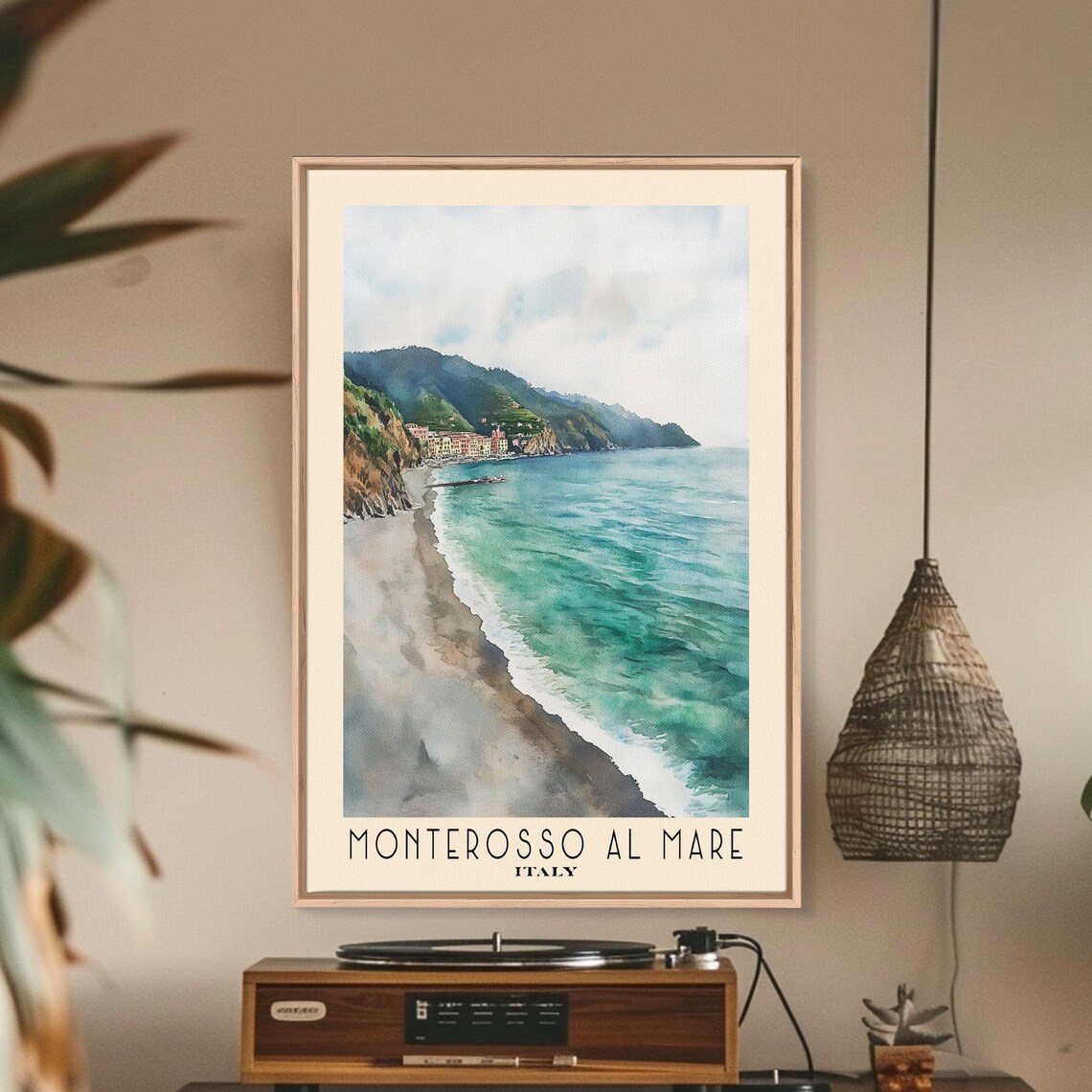 Monterosso al Mare Italy Colorful Village Beach Cove Watercolor Poster - Image 2