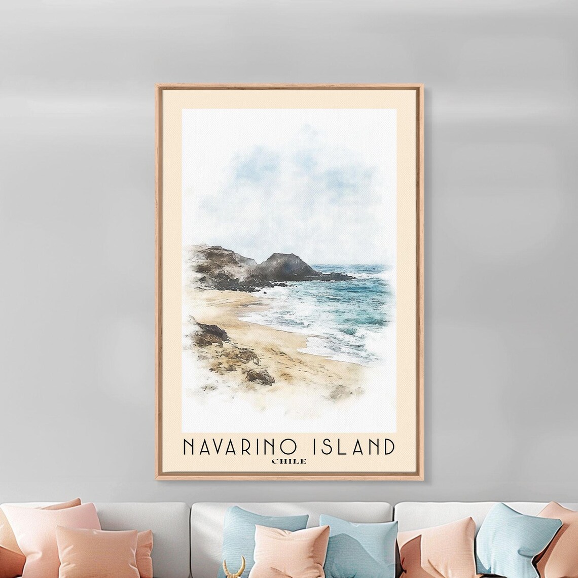 Navarino Island Chile Rocky Misty Shore Watercolor Travel Poster - Image 3
