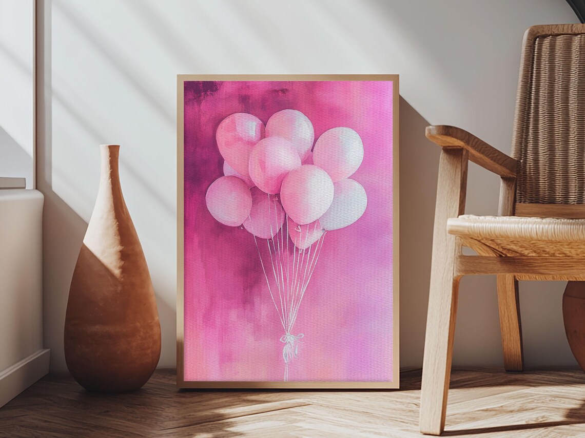 Pink Balloons Watercolor Bunch Party Celebration Wall Art Poster - Image 6