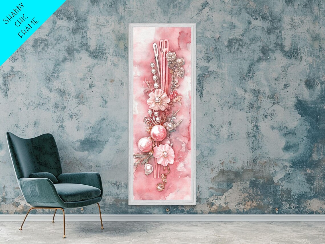 Pink Pearl Hair Accessories Watercolor Elegant Feminine Wall Art - Image 2