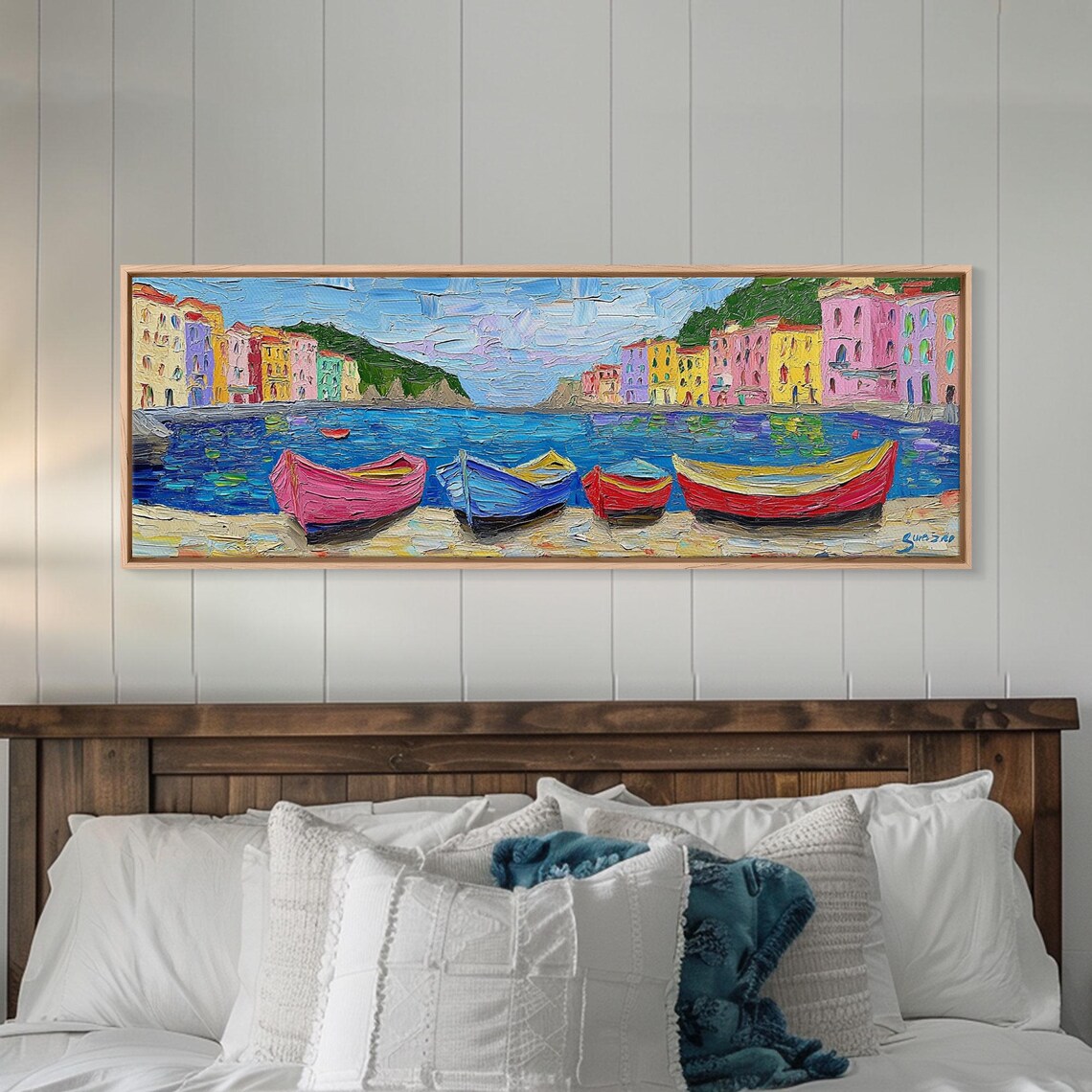 Italian Fishing Village Colorful Rowboats Impasto Harbor Poster - Image 5