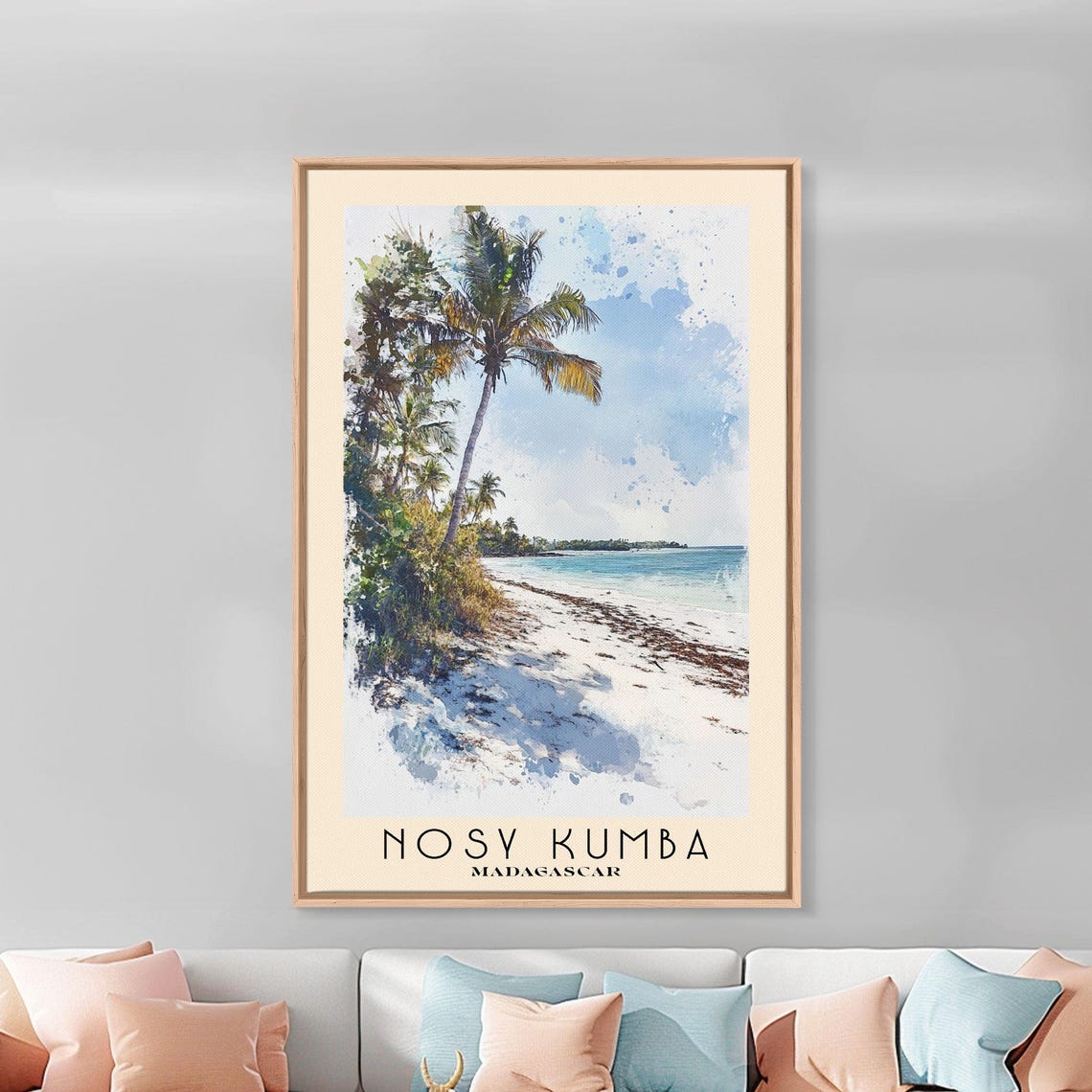 Nosy Kumba Madagascar Palm Tree White Sand Beach Watercolor Poster - Image 3