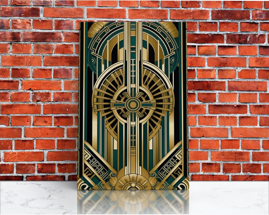 Art Deco Pattern, Gold Green Geometric Wall Art Print - Image 3