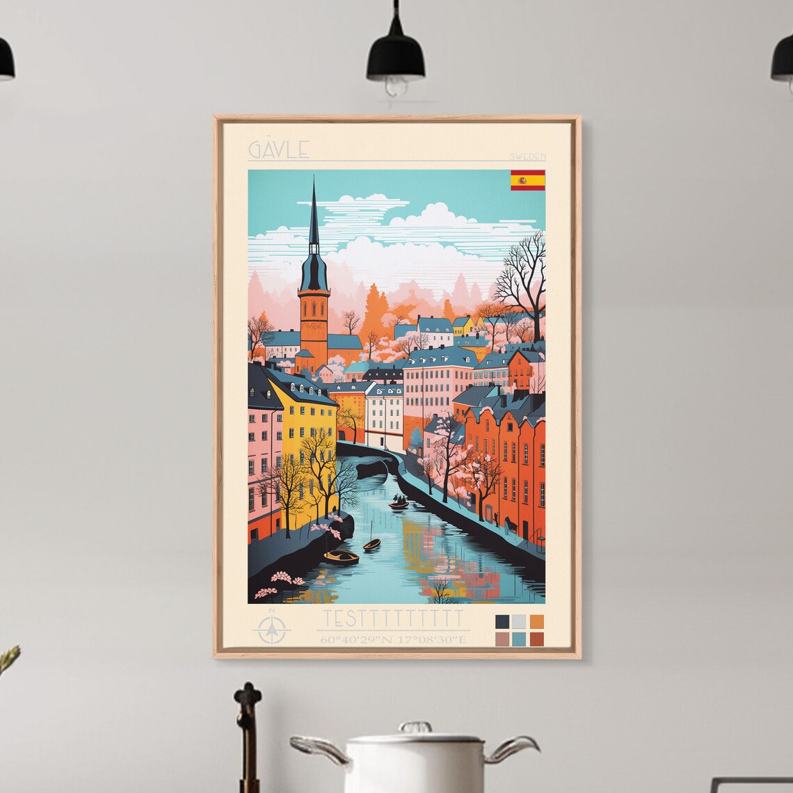 Gavle Sweden Canal Boats Church Spire Colorful Houses View Poster - Image 4