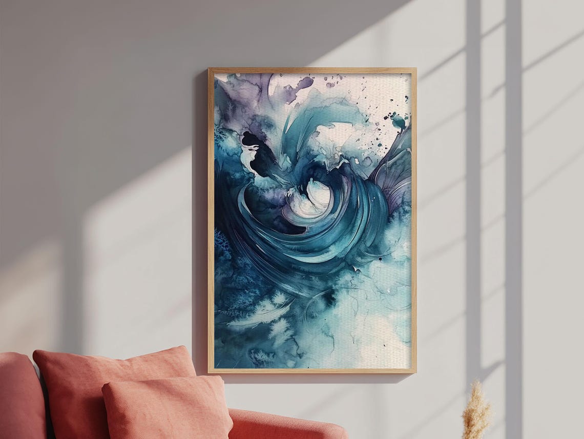 Swirling Teal Watercolor Abstract Spiral Minimalist Zen Ocean Poster - Image 4