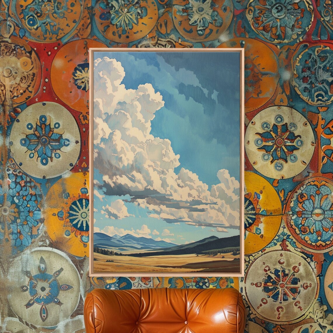 Wyoming Mountain Plains Oil Painting Big Sky Clouds Landscape Poster