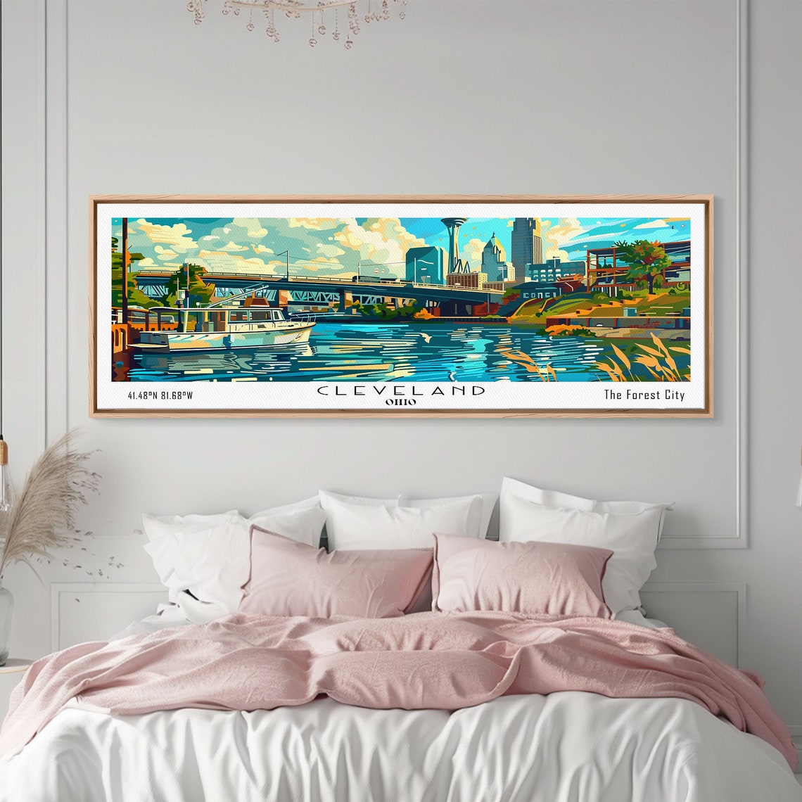 Cleveland Ohio Waterfront Harbor Boats Downtown Skyline Travel Poster - Image 3