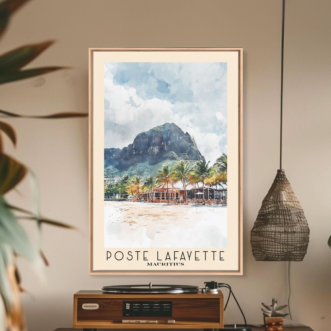 Poste Lafayette Mauritius Palm Beach Mountain Backdrop Watercolor Poster - Image 2