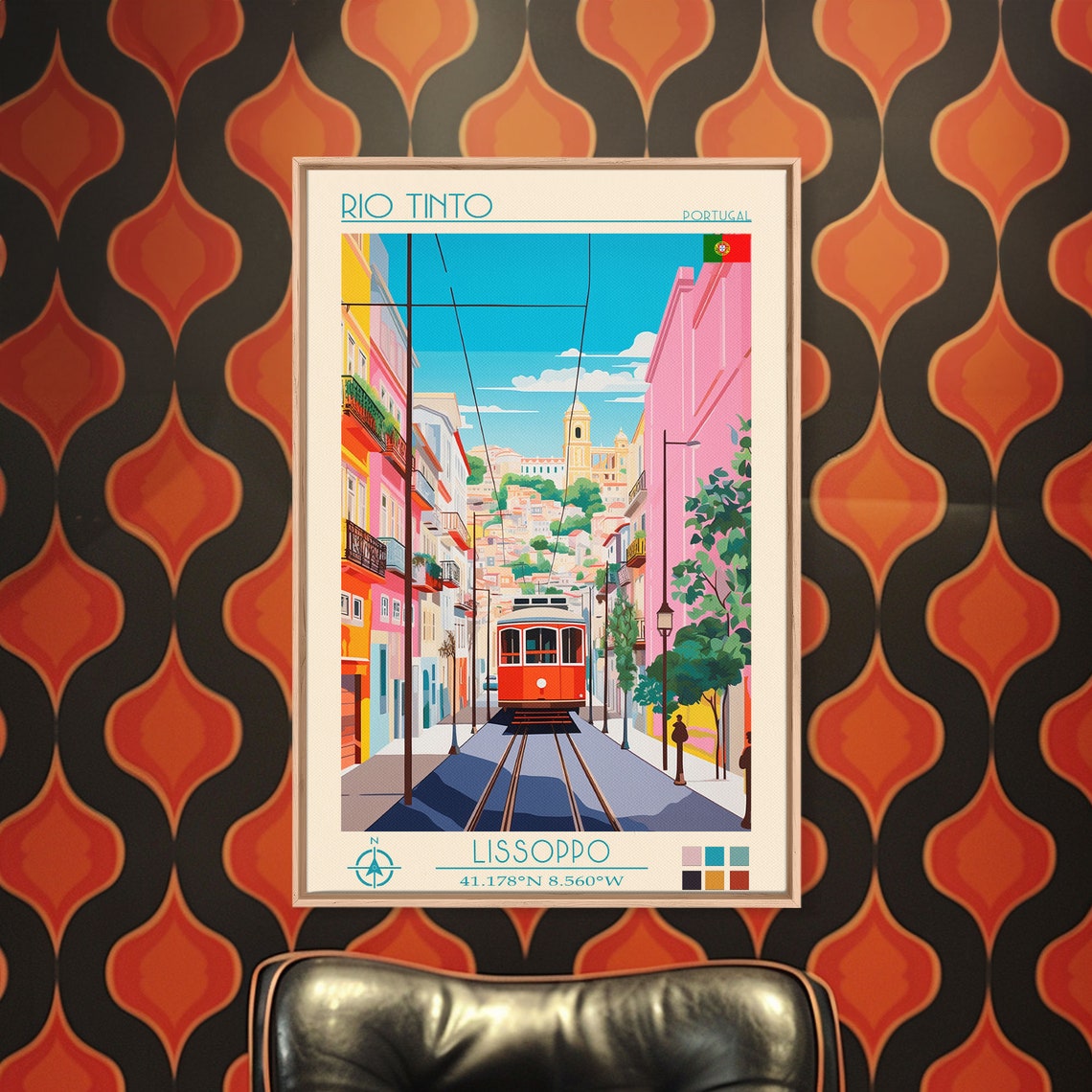 Rio Tinto Portugal Colorful Street Red Tram Old Town Travel Poster - Image 5