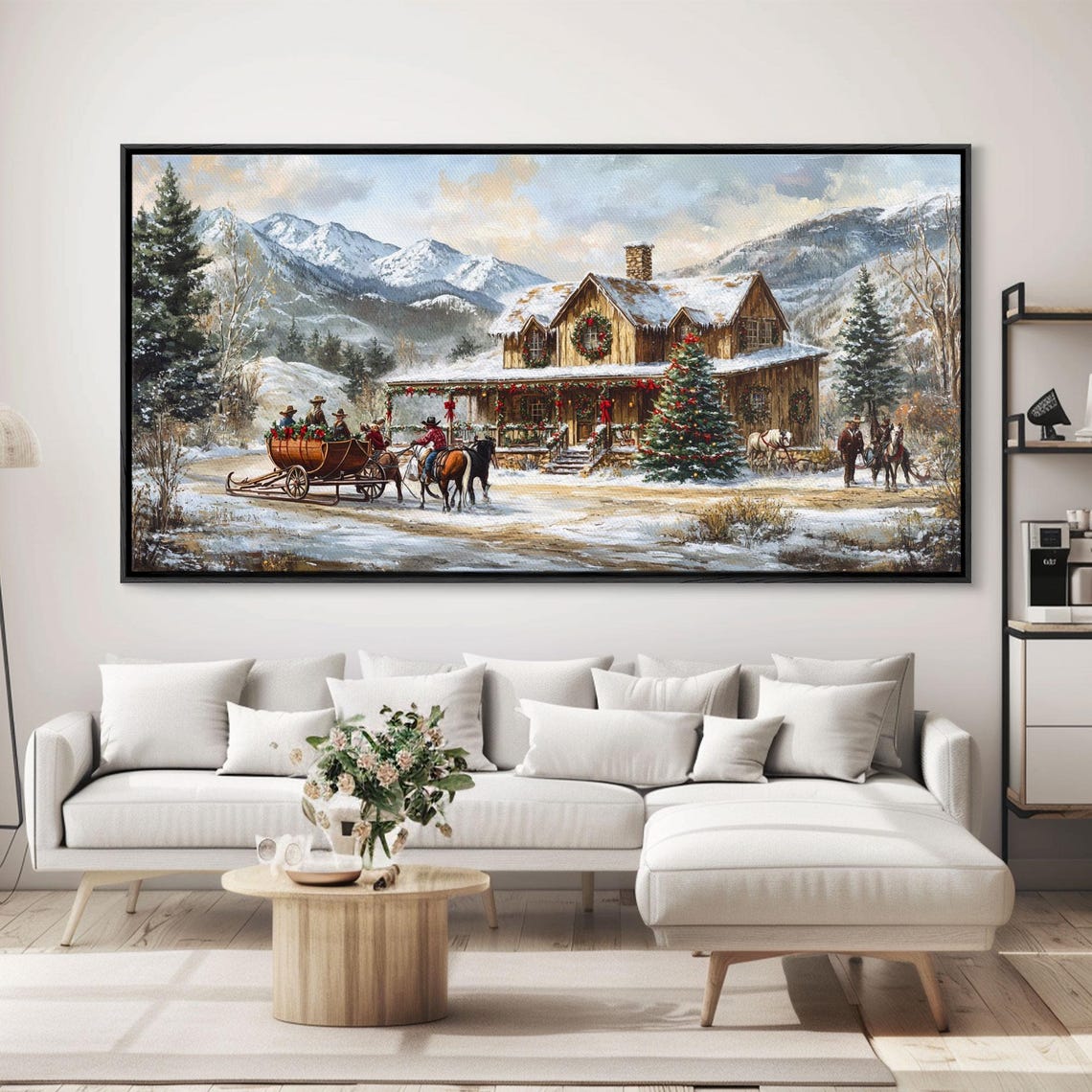 Mountain Lodge Christmas Horse Sleigh Rustic Winter Holiday Print - Image 2