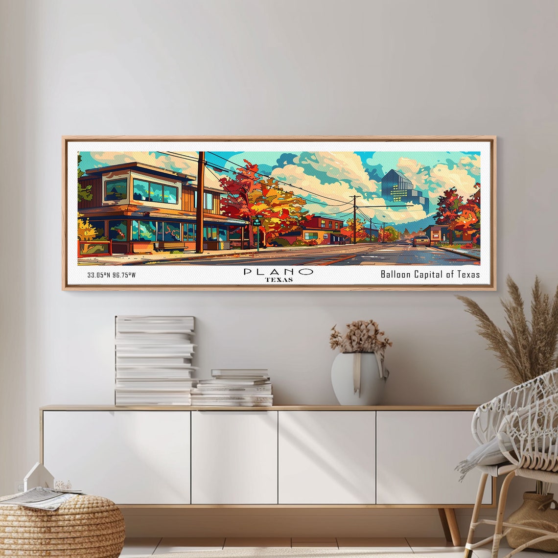 Plano Texas Suburban Street Autumn Trees Downtown Tower Travel Poster - Image 3