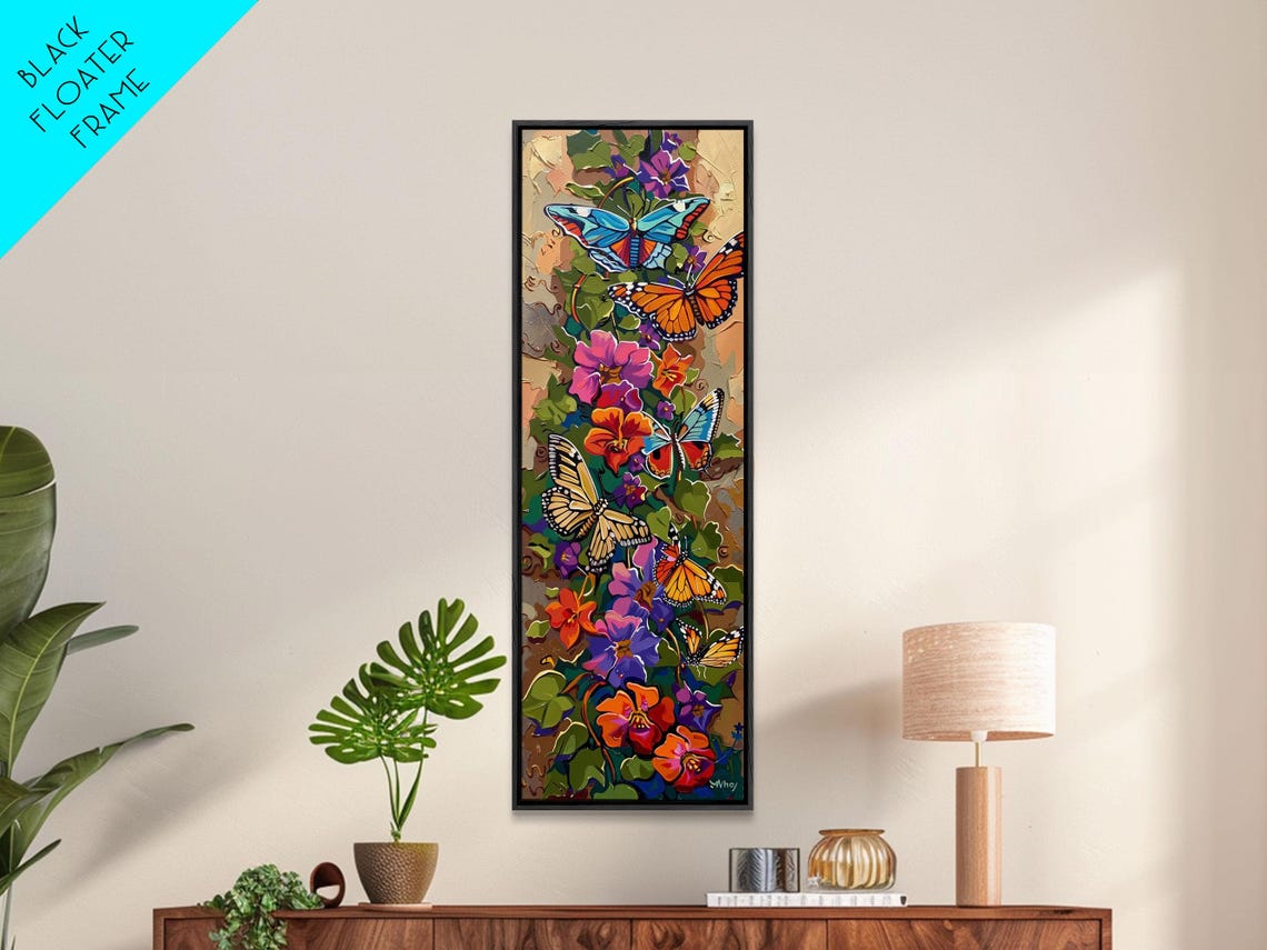 Colorful Butterflies Among Bright Flowers Impasto Botanical Wall Art - Image 5