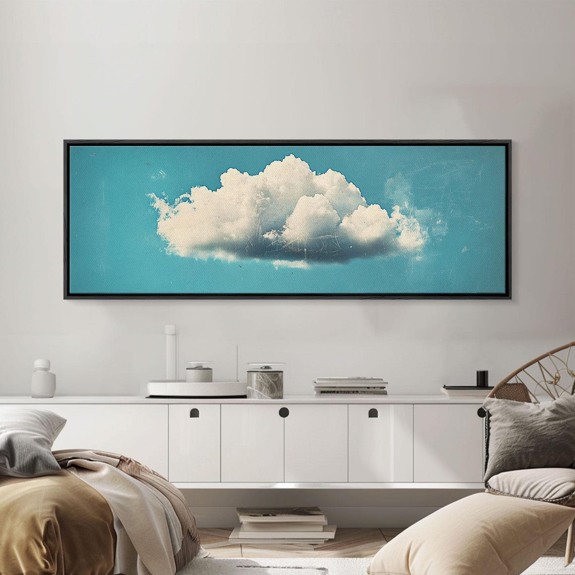 Lonely Cloud Blue Sky Minimalist Panoramic Sky Art Wall Print