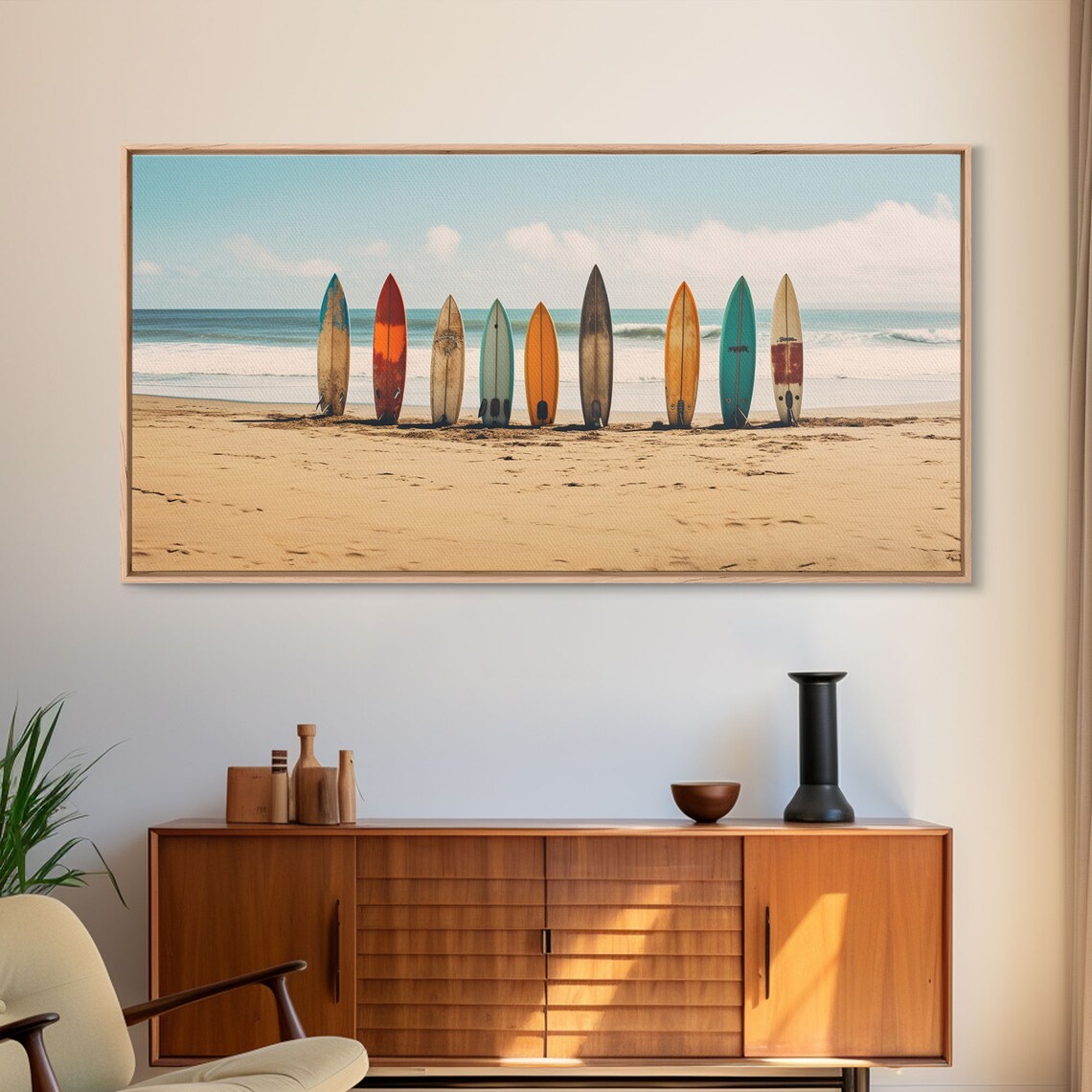Boho Beach Decor, Retro Surf Boards In The Sand Art Print - Image 5