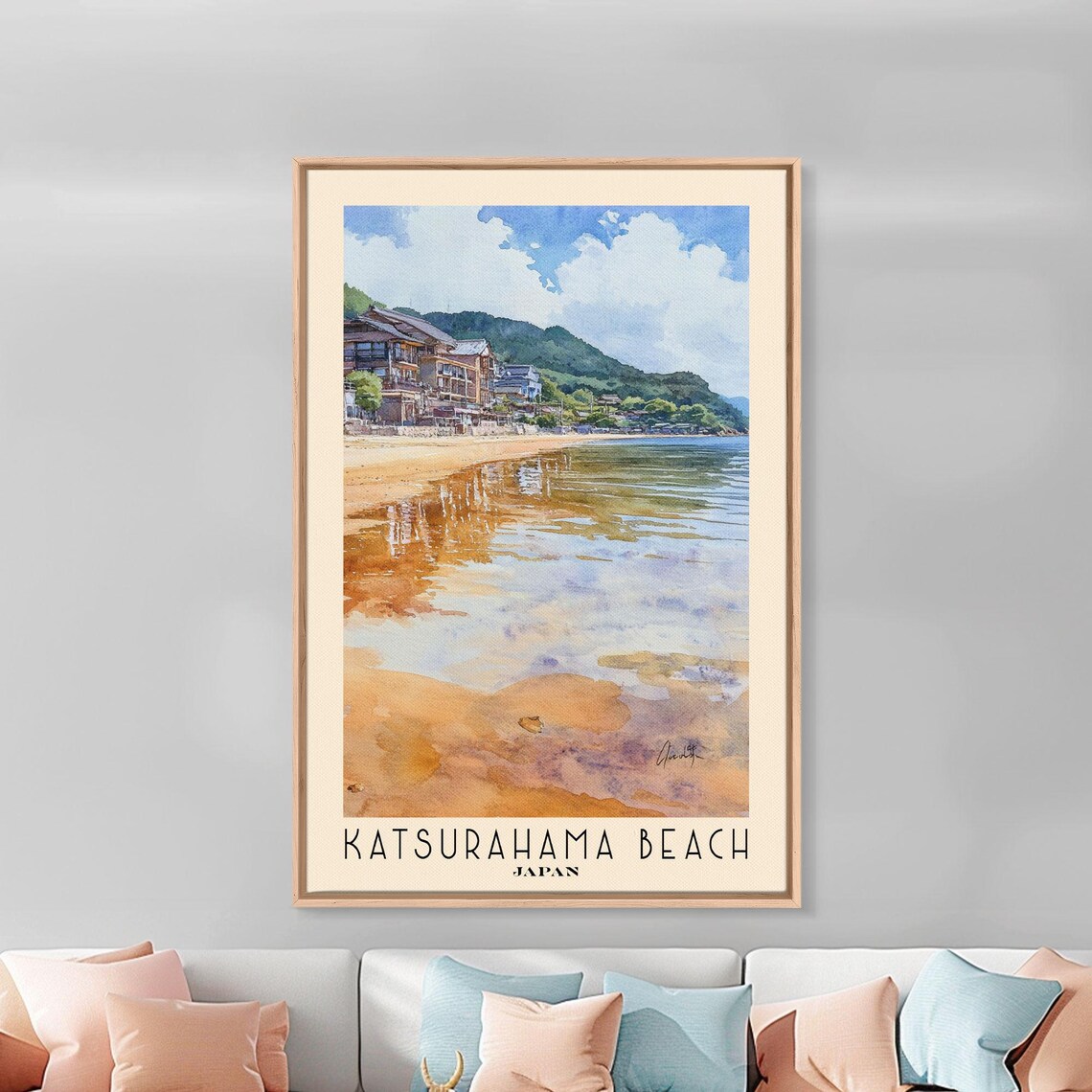 Katsurahama Beach Japan Wet Sand Reflections Seaside Watercolor Poster Art - Image 3