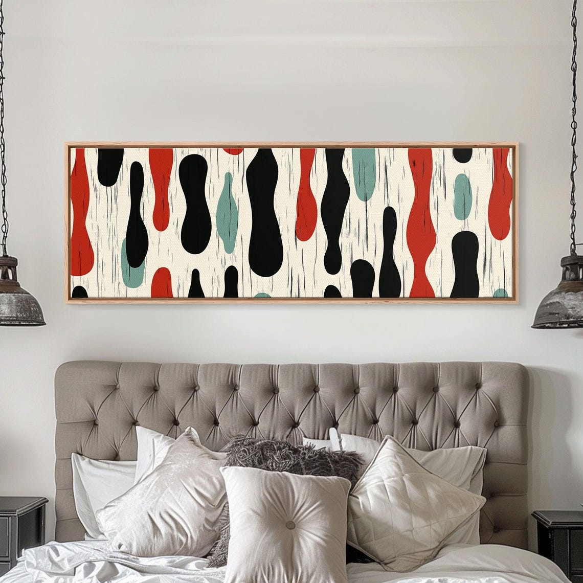 Midcentury Rain Drops Abstract Pattern Red Black Teal Art Print - Image 5