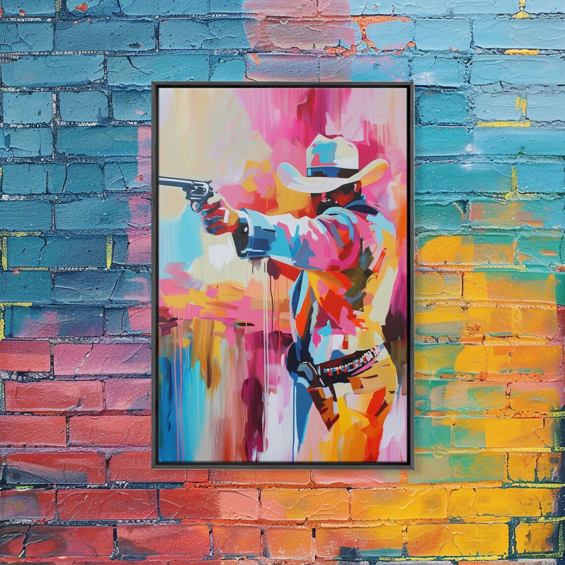 Colorful Cowboy Aiming Revolver Western Gunfighter Pop Art Poster - Image 5