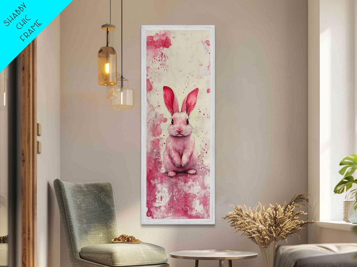 Cute Pink Bunny Watercolor Splash Whimsical Nursery Art Poster - Image 4