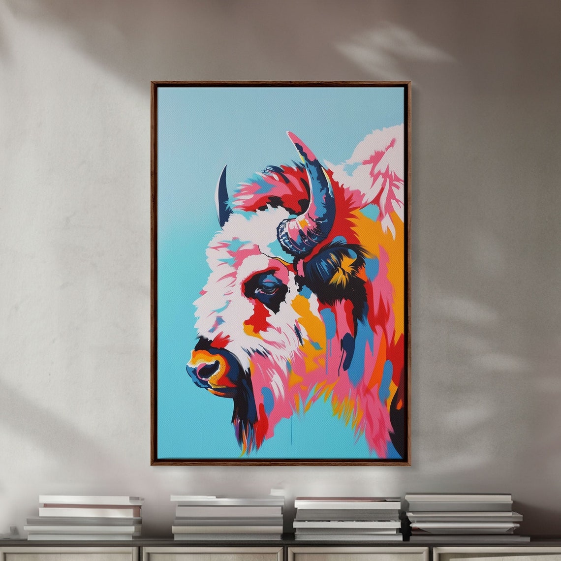 Bison Portrait In Bold Pink Orange And Blue Pop Art Style Poster