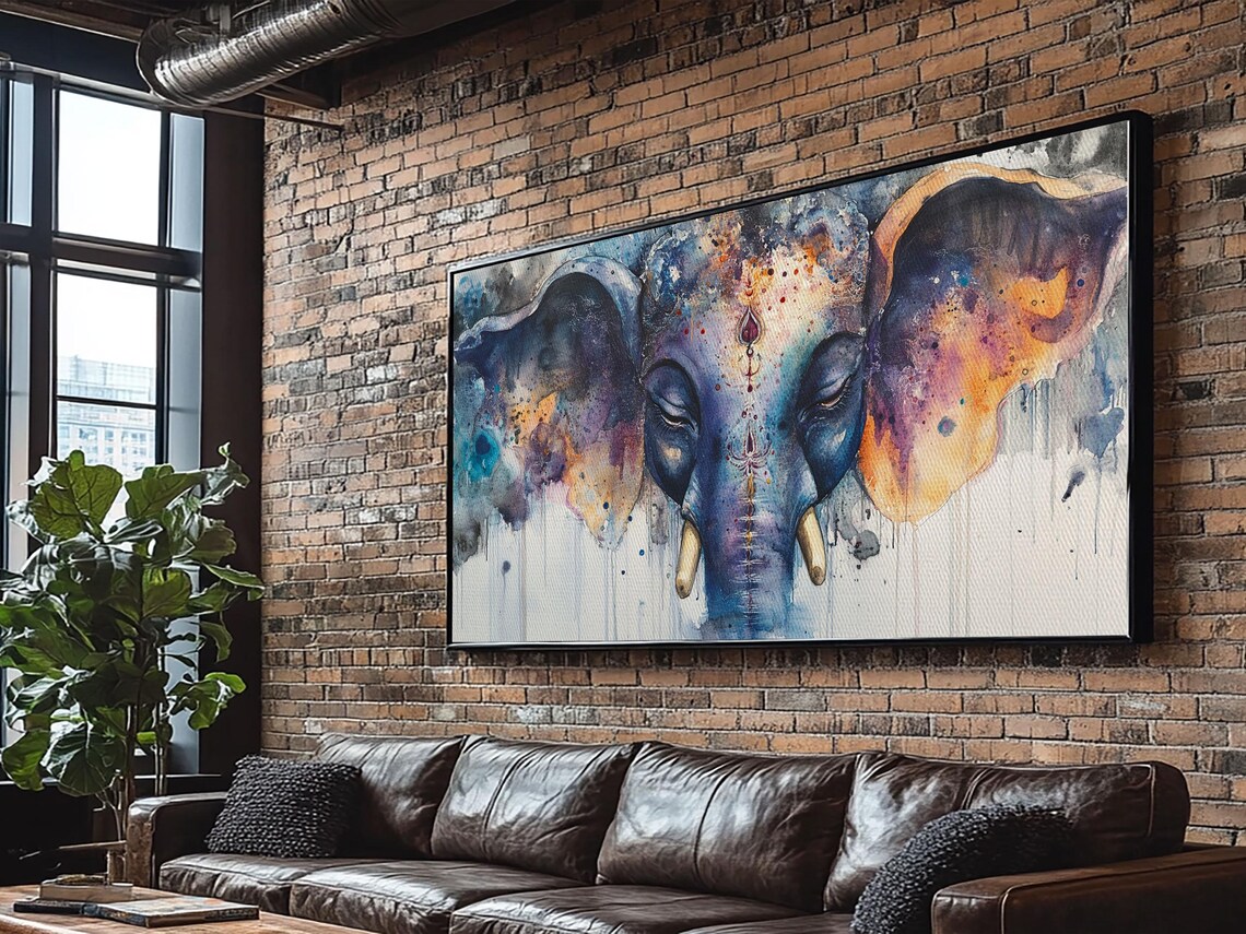 Colorful Watercolor Elephant Head Spiritual Ganesha Style Art Print - Image 3