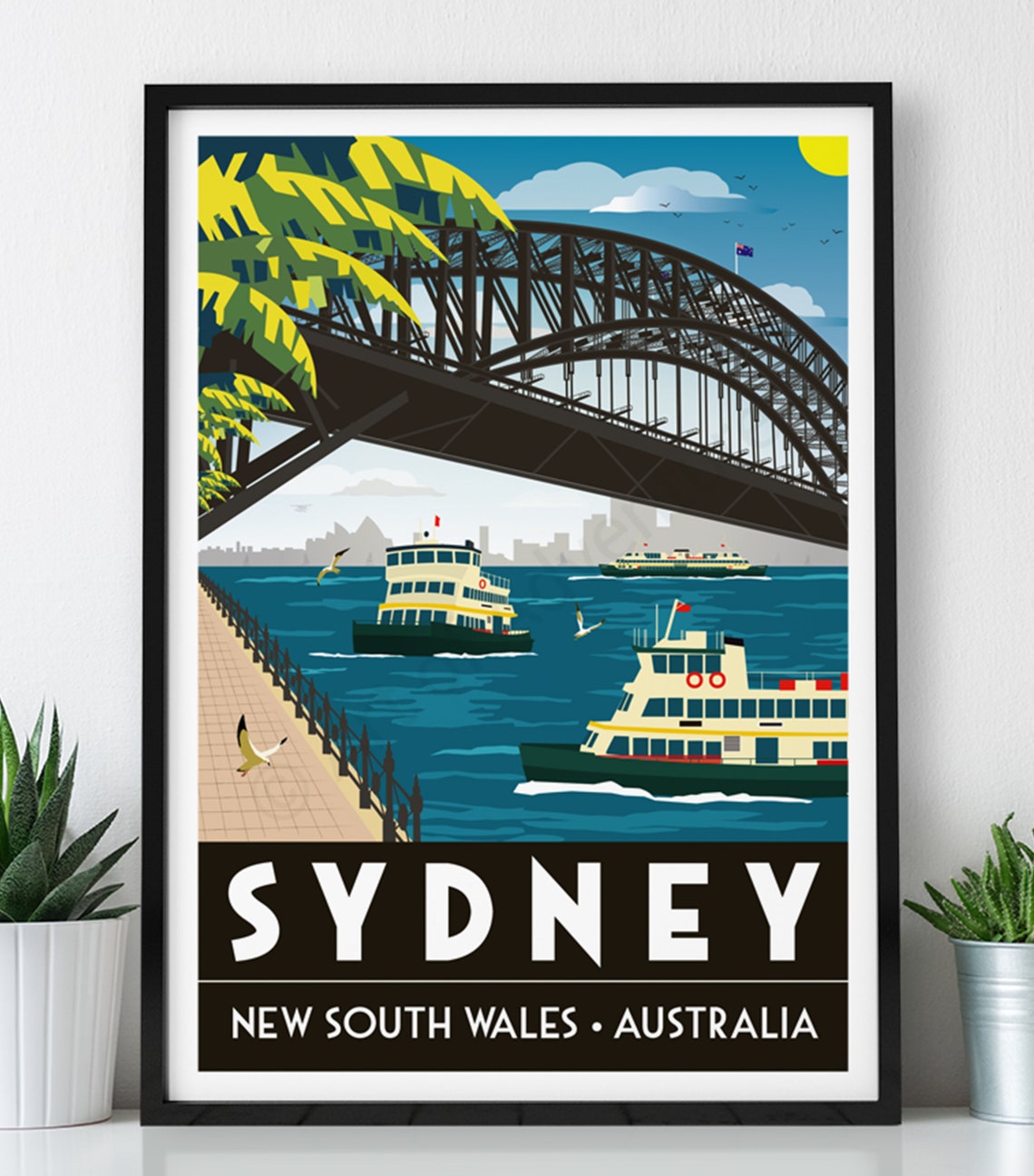 Sydney Harbour Bridge Ferries Classic Vintage New South Wales Poster