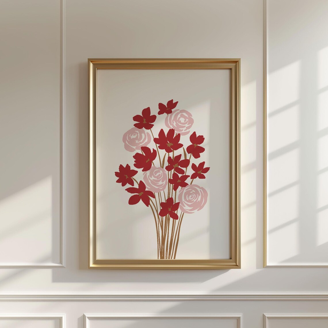 Minimalist Red Floral Bouquet Painting Roses Elegant Modern Wall Art