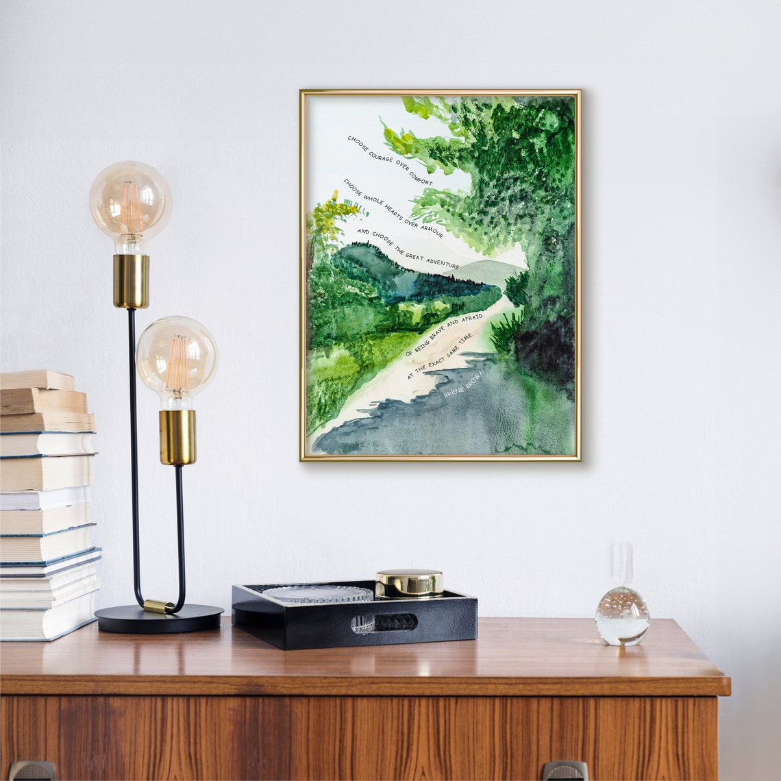 Brene Brown Choose Courage Over Comfort Forest Path Watercolor Poster - Image 3