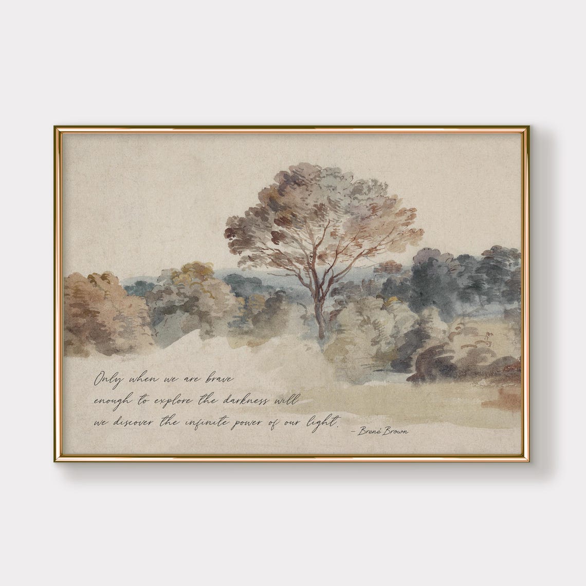 Brene Brown Brave Enough Darkness Watercolor Tree Landscape Poster - Image 3