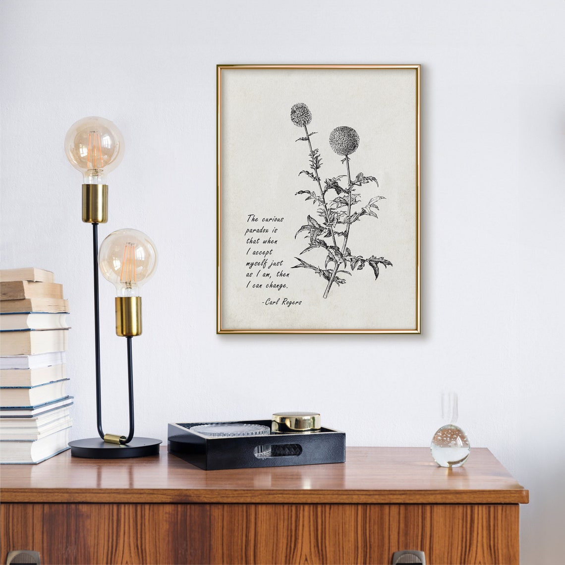 Carl Rogers Curious Paradox Accept Myself Thistle Vintage Quote Poster - Image 3