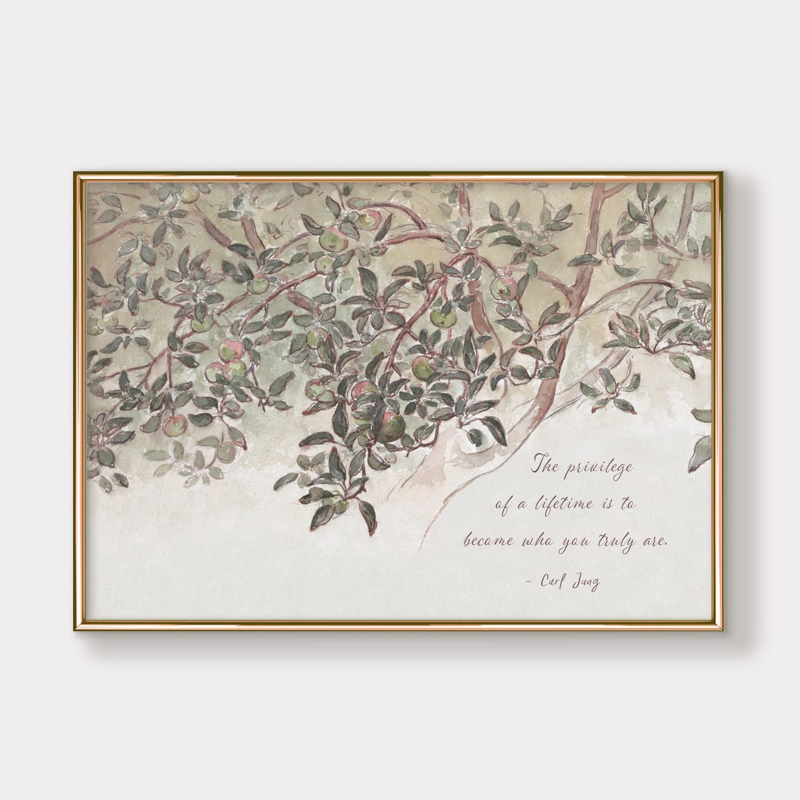 Carl Jung Become Who You Truly Are Watercolor Apple Tree Poster