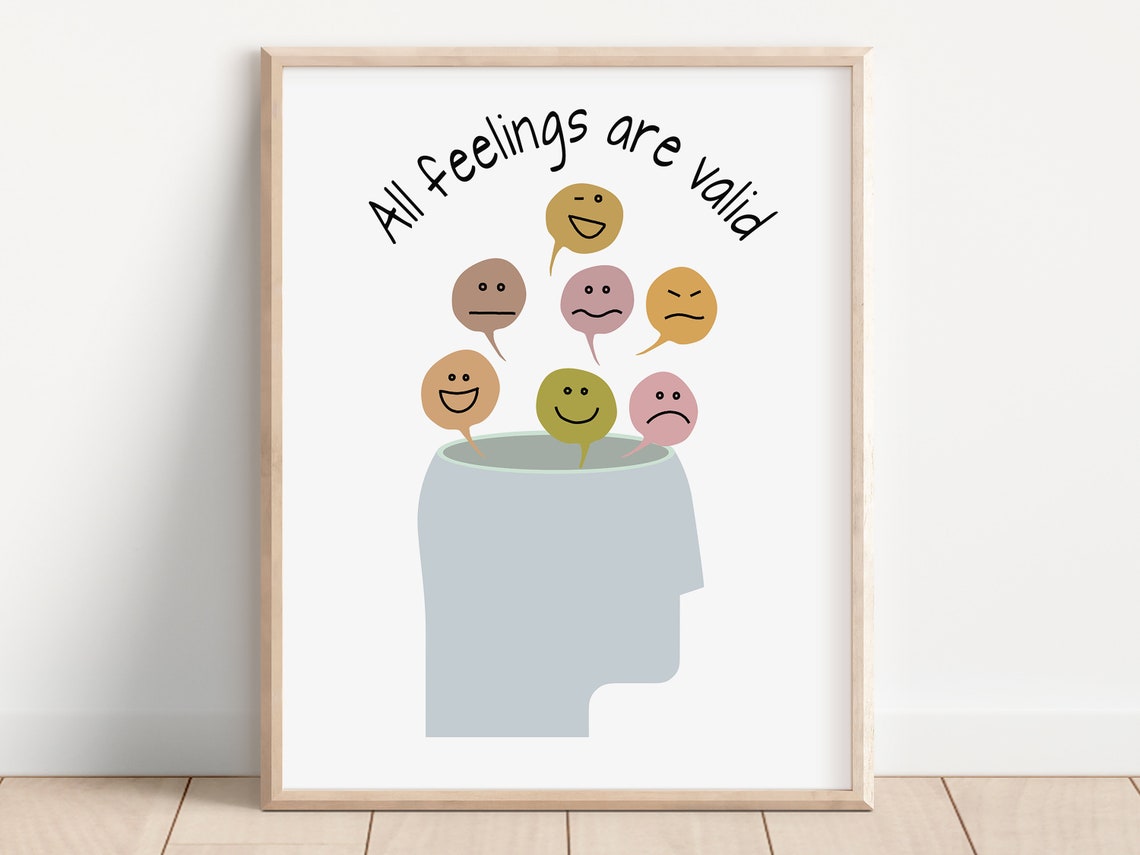 All Feelings Are Valid Minimalist Mindful Emotions Head Quote Poster - Image 2