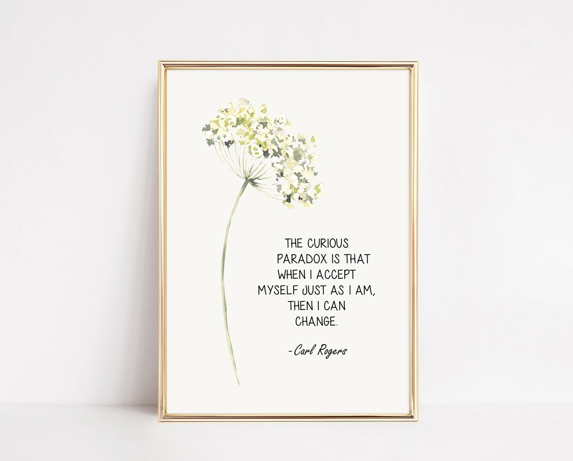 Carl Rogers The Curious Paradox Accept Myself Floral Quote Art Poster - Image 3