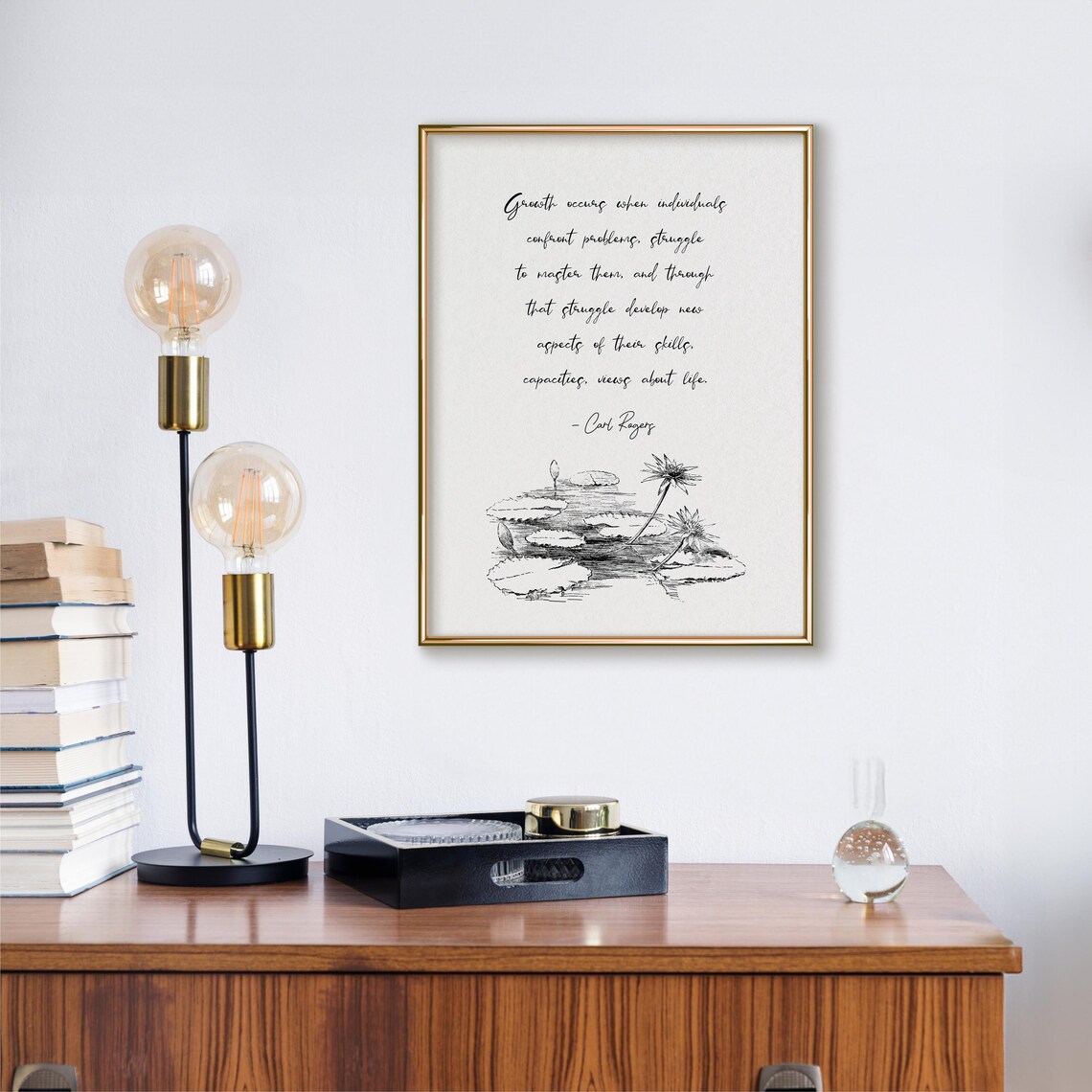 Carl Rogers Vintage Water Lily Sketch Botanical Ink Drawing Art Poster - Image 2