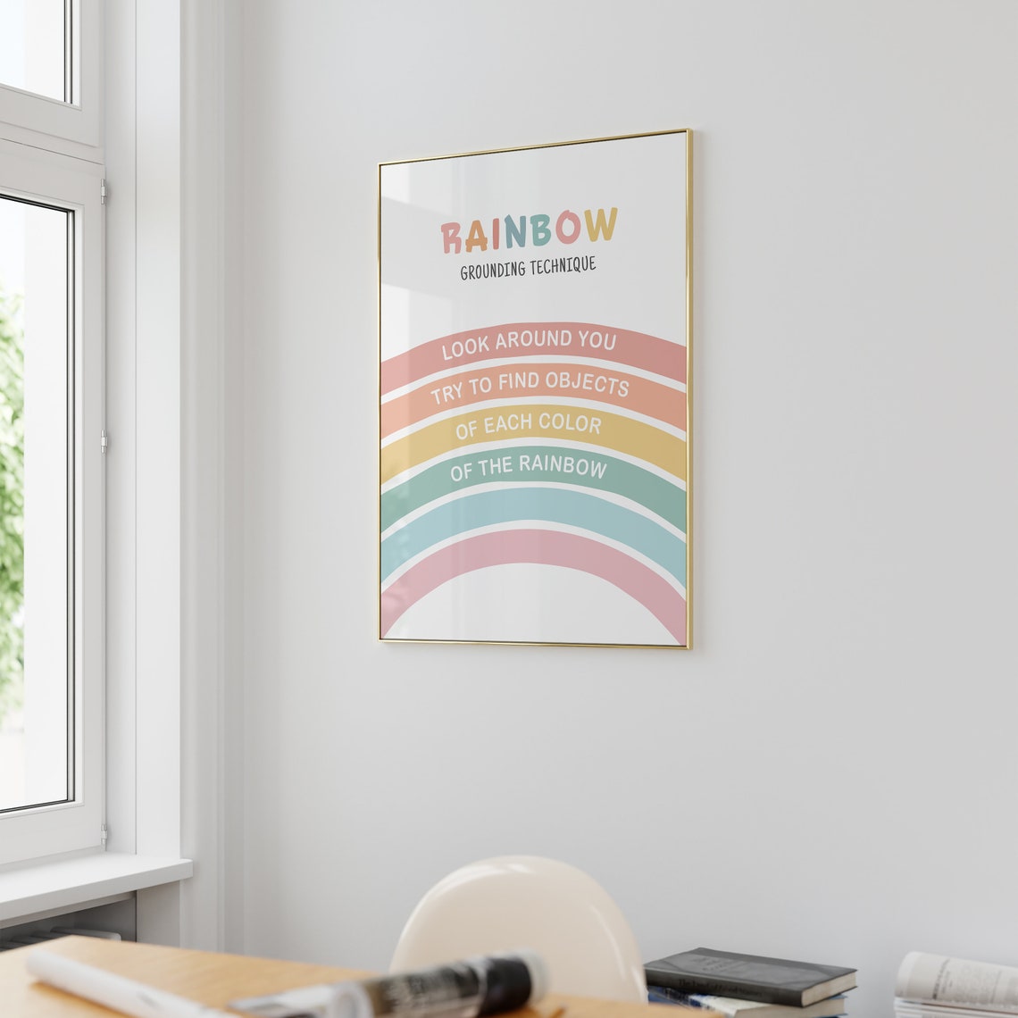 Rainbow Grounding Technique Anxiety Calming Kids Mindfulness Poster - Image 2