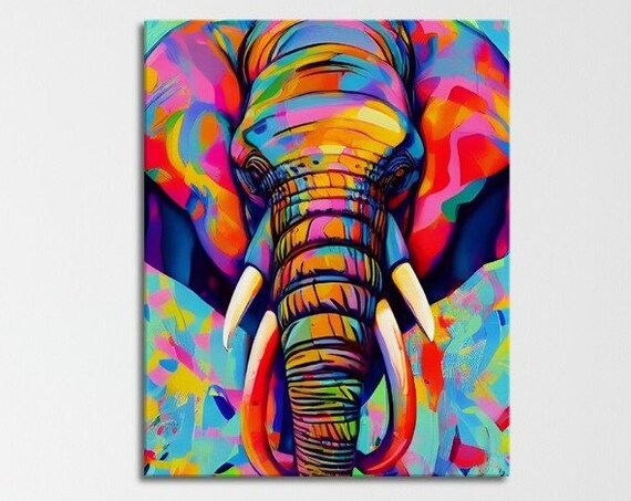 Colorful Neon Elephant Trunk Close Up Bold Animal Art Poster