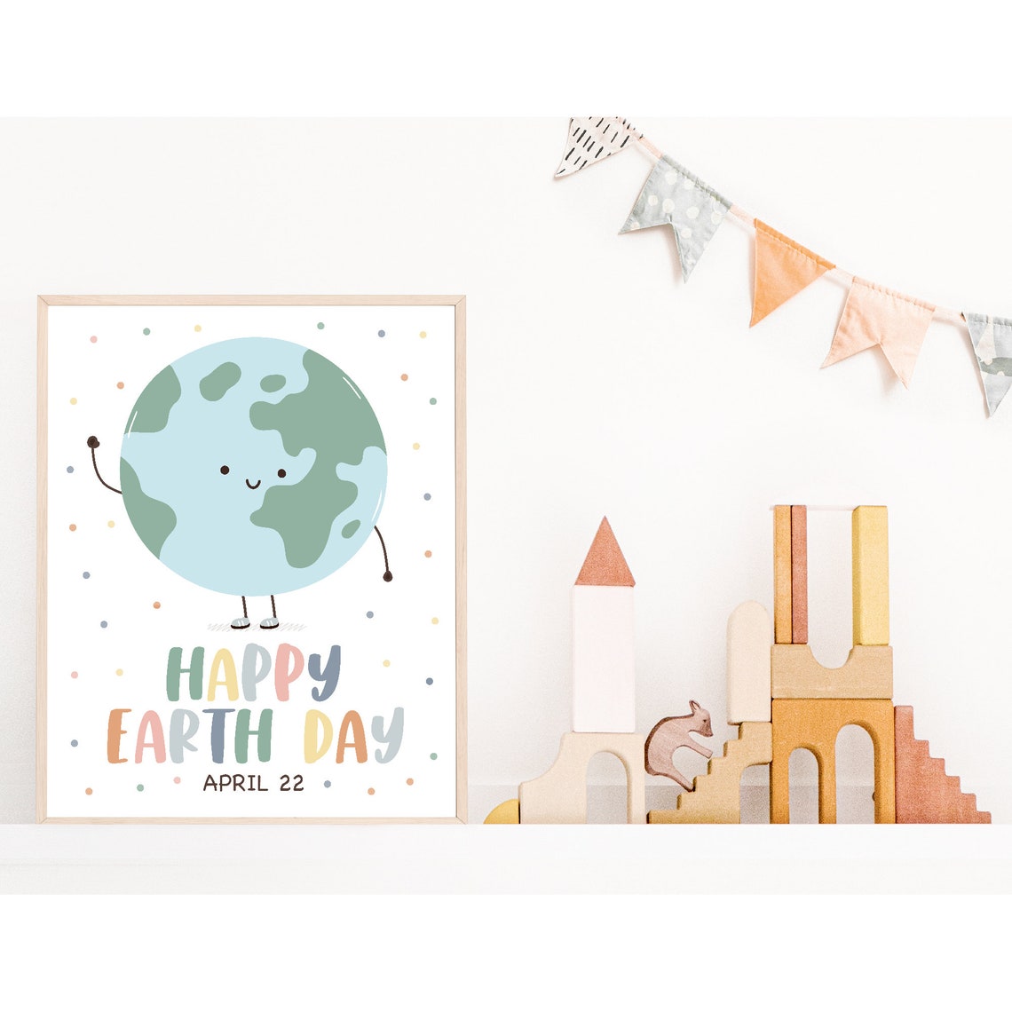 Happy Earth Day April 22 Cute Smiling Planet Kids Classroom Poster - Image 3