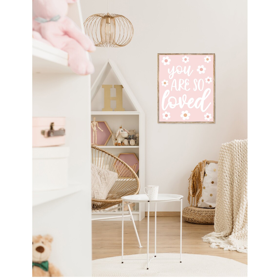 You Are So Loved Pink Boho Daisy Art Print - Image 2