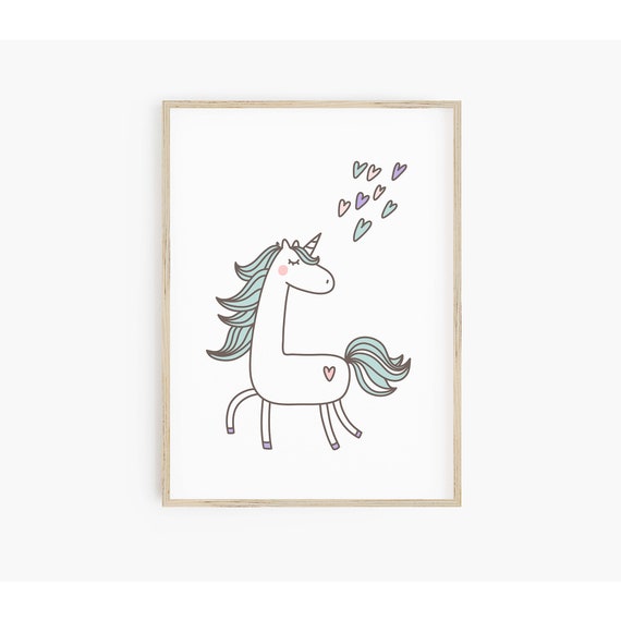 Unicorn Cute Scandinavian Girls Room Art Print
