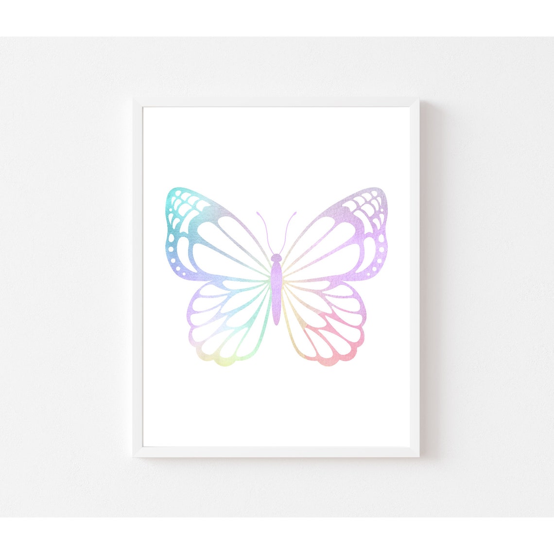 Rainbow Gradient Watercolor Butterfly Pastel Kids Room Wall Poster - Image 3