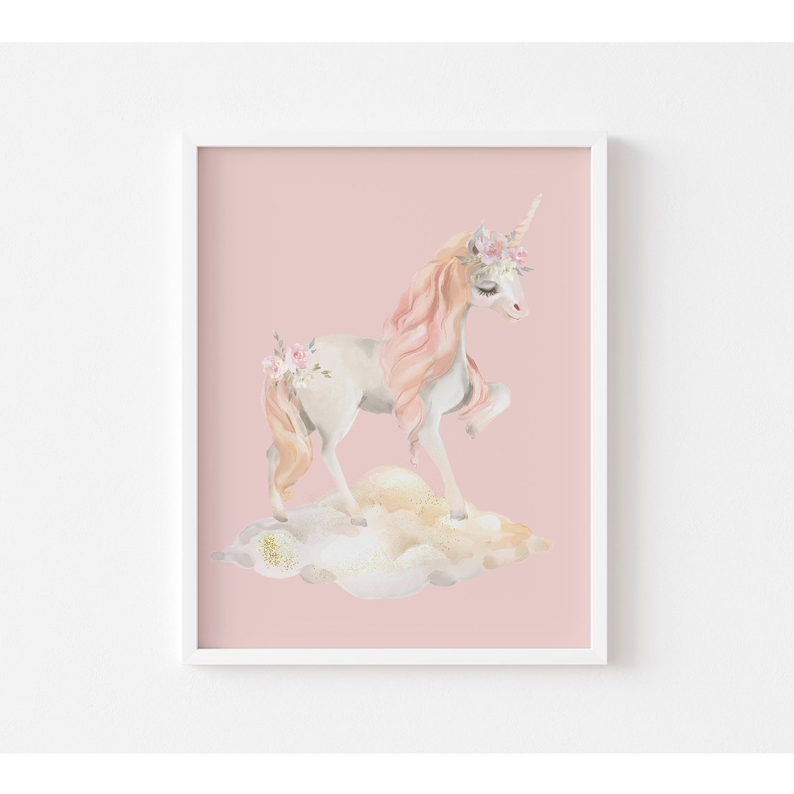 Pretty Unicorn Girls Room Decor Girls Christmas Gift Pink Girls Print Watercolour Unicorn Wall Art Blush Pink