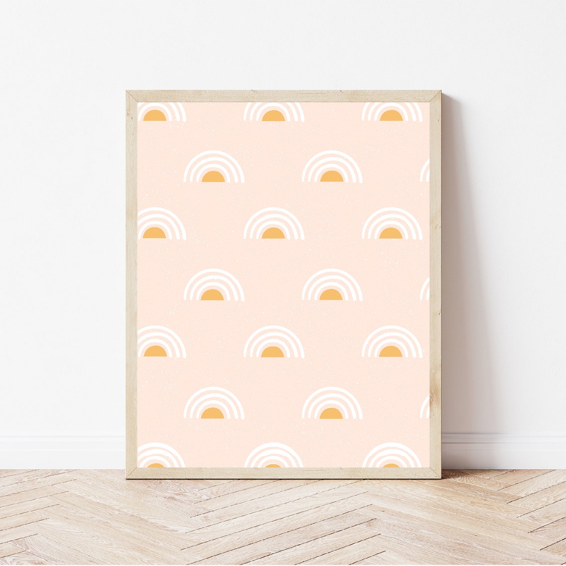 Blush Pink Mini Rainbow Pattern Mustard Suns Nursery Wall Poster - Image 3